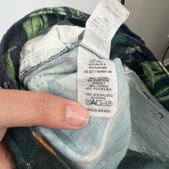 PatBo High Rise Floral Multi-Printed Kick Flare Cropped Jeans Raw Hem - Picture 8 of 8